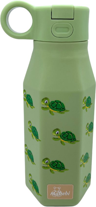 Mabebi - Drinkfles met kliksysteem 350 ml - Lekvrije drinkfles voor kinderen - Waterfles voor onderweg - Siliconen drinkfles met rietje - Schoolbeker - Schildpad Groen van Mabebi