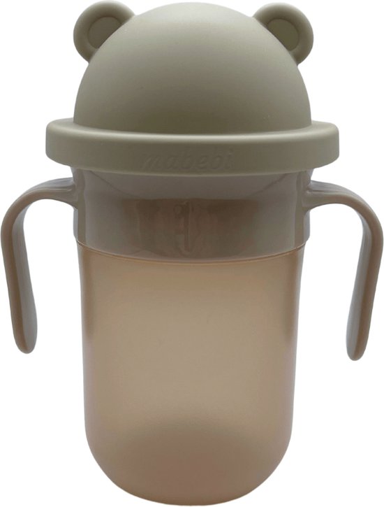 Mabebi - Magic oefenbeker - Trainingsbeker voor baby en kind - Oefenbeker met deksel - 360° Drinkbeker - Drinkbeker met handvaten - Beige Premium van Mabebi