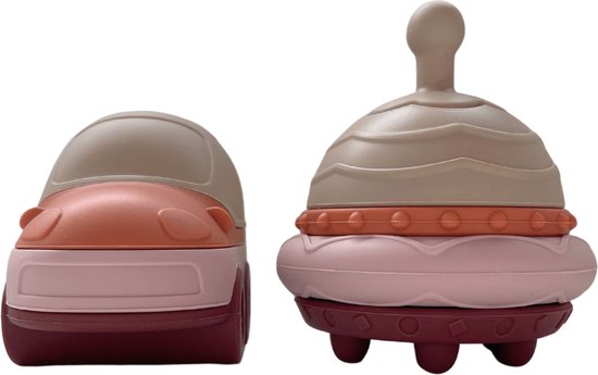 Mabebi - Ufo en auto speelset - Baby speelgoed - Stapelspeelgoed - Badspeelgoed - Silicone Speelgoed - Cadeau idee - Beige Oranje Roze van Mabebi
