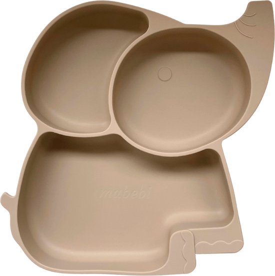 Mabebi - Vakjesbord - Siliconen kinderbord met zuignap - Eetbord - Verdeelbord - Olifant Beige van Mabebi