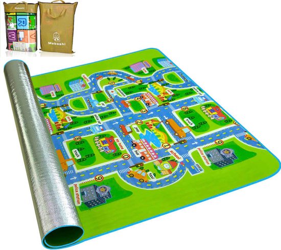 Maboshi Spel mat - 160x200cm - in vrolijke kleuren - stadsweg - babywandelpad kruippad - geschikt voor kinderen's kruipdeken - yoga mat - picknickdeken en sportmat-beschermen tegen vocht-Cadeautjes voor kinderen van Maboshi