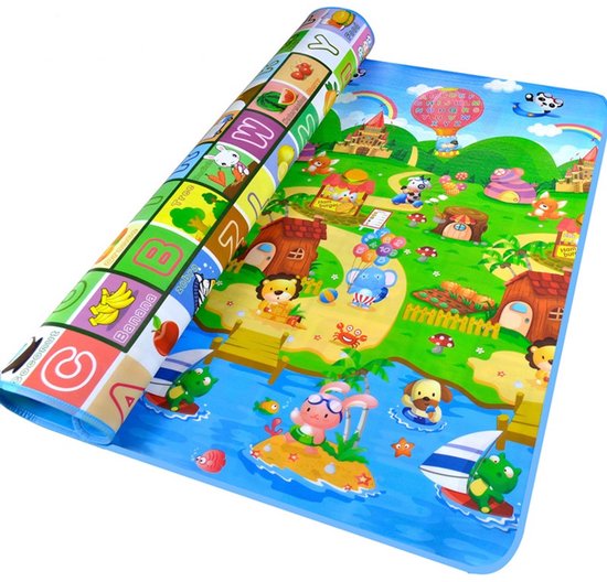 Maboshi Spel mat - 180x200cm - in vrolijke kleuren - Dubbelzijdig speelbaar - babywandelpad kruippad - geschikt voor kinderen's kruipdeken - yoga mat - picknickdeken en sportmat-beschermen tegen vocht-Cadeautjes voor kinderen van Maboshi