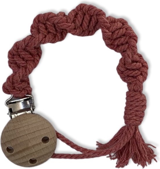 Macramé Speenkoord 'Spiral' - Rood/Roestbruin - Katoen - Macramé - Handgemaakt in Nederland - Inclusief Verzendkosten van Merkloos
