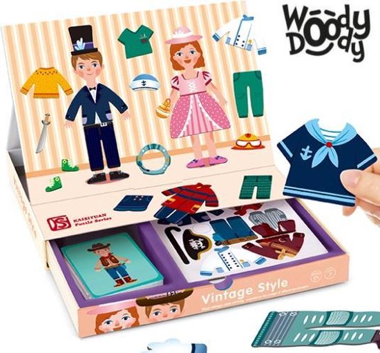 Magneet Boek Zelfkleden Mode Knutsel Pakket Meisjes en Jongens met Vintage Kleding - Magnetibook Verkleden - Creatief Knutselen Kinderen - WoodyDoody van WoodyDoody