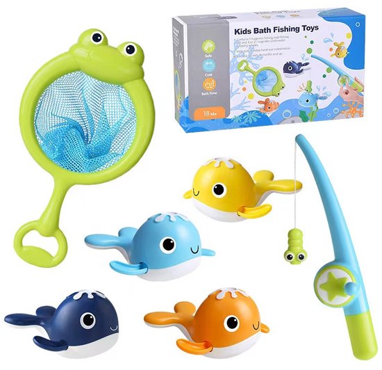 Magneet Vissen Spel Baden Baby Speelgoed, Bad Water Douche Zwembad Speelgoed 4 Zwemmen Clockwork Walvissen En 1 Hengel 1 Net van Merkloos