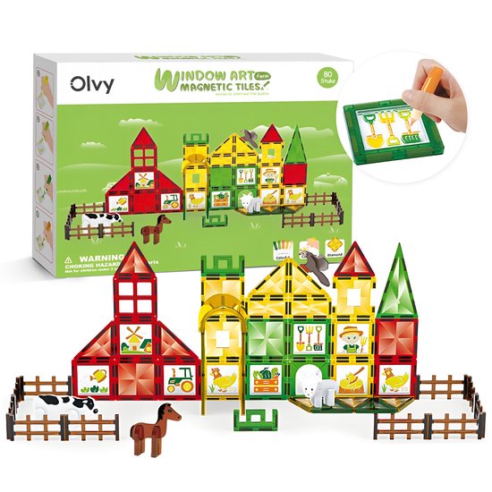 Magnetic Tiles - Magnetisch Speelgoed - 80 Stuks - Magnetische Tegels - Montessori Speelgoed - Magnetische Bouwstenen - Magnetische Bouwblokken - Bouw je Magna Wereld - Kinderen - Olvy van Magnetic Tiles