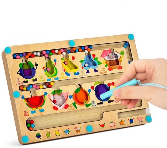 Magnetisch kleur- en cijferlabyrint-sorteerbord - Houten leuke tel- en matching-spelletjes - Matching- en telpuzzelbord - Magneten Motorisch speelgoed voor kinderen van 3-8 jaar van BIRANCO.