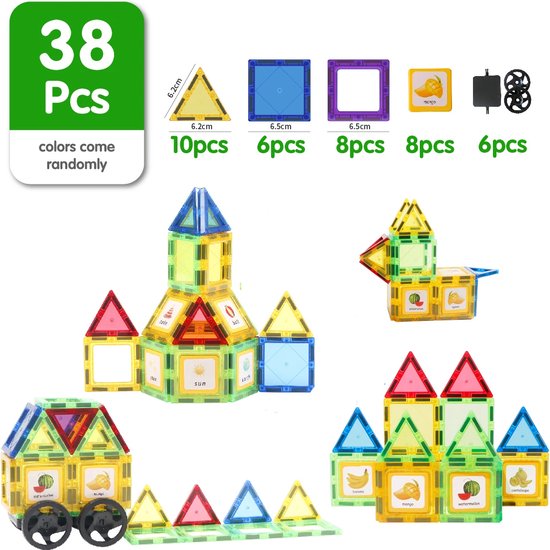 Magnetisch Speelgoed 38 stuks, Bouwblokken, Constructie en Educatief speelgoed vanaf 3 tot 10 jaar oud, voor meisjes en jongens, magneetblokset voor Kerstmis, kinderverjaardagen. van Magnetisch Speelgoed