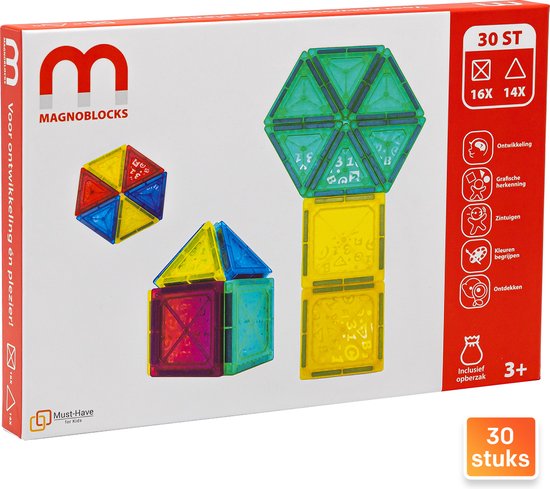 Magnetische Blokken 30x - Bouwstenen - Magnetische Bouwblokken - Schoencadeau - Magnetische Tegels - Kado - Kinderspeelgoed Jongens - 6 Jaar - 7 Jaar - Magneet Speelgoed - Meisjes - Educatief Speelgoed - Magnetisch Speelgoed - Sinterklaas Cadeautjes van Merkloos