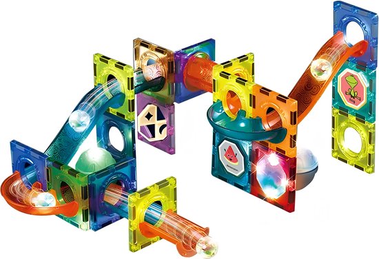 Magnetische blokken ballenbaan Glowing 75 st. - Light Magnetic Blocks - Magnetic Marble Run Set - Licht Magnetische Blokken - Magnetisch Speelgoed - Geschenkdoos - cadeau kinderen - knikkerbaan van Wingosol