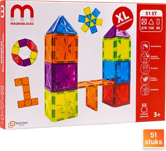 Magnetische Bouwblokken 51x - Magnetisch Speelgoed Bouwblokken - Kinderspeelgoed Jongens - 6 Jaar - 7 Jaar - Magneet Speelgoed - Educatief - Magnetisch Speelgoed Bouwblokken - Kleine Cadeautjes - Open Ended Speelgoed - Montessori - Buitenspeelgoed van Clementoni