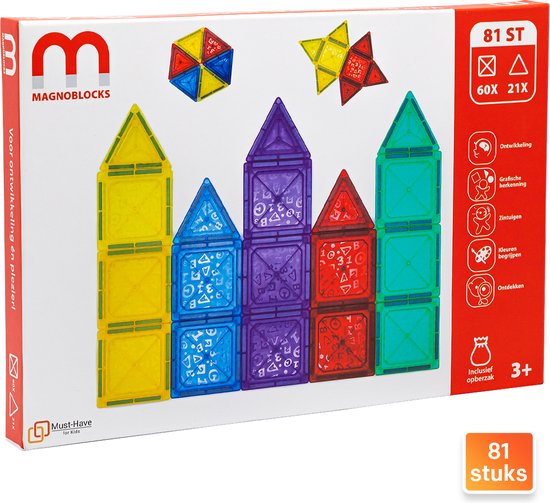 Magnetische Bouwblokken 81x - Magnetic Tiles - Magnetisch Bouwspeelgoed - Constructiespeelgoed - Jongens - 8 Jaar - 9 Jaar - Montessori Speelgoed - Duurzaam Speelgoed - Magneet Speelgoed - Magnetic - Tiles - Educatief - Bouwen - Speelgoed - Kado van Magnetic Tiles