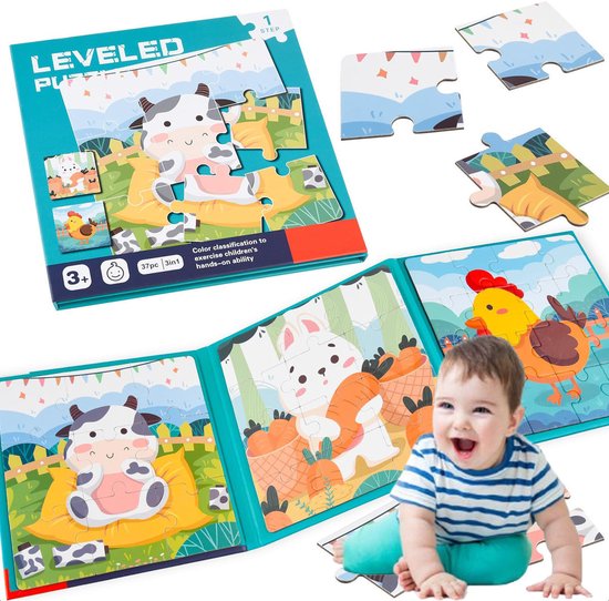 Magnetische puzzels voor kinderen - Puzzels voor peuters - Reisspelletjes voor kinderen van 3-5 jaar - Reisspeelgoed voor peuters met boerderijthema - Puzzels met boerderijdieren van Merkloos
