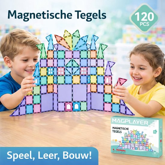 Magnetische Tegels 120 Delig - Pastel kleurig - Creatief Bouwspeelgoed - Educatief Speelgoed - Vanaf 3 Jaar van Merkloos