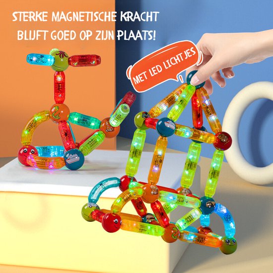 MagniToys - Magnetisch Bouwen met Lichtjes - Educatief Speelgoed - 3 Jaar + - Creatief Bouwen met Magneten en LED Lichten - 102PCS van Magni