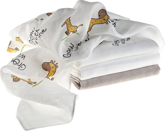 Makian Hydrofiele Luiers - hydrofiele doeken- 80x80cm - Set van 4 stuks -wit-taupe-giraffe van Makian