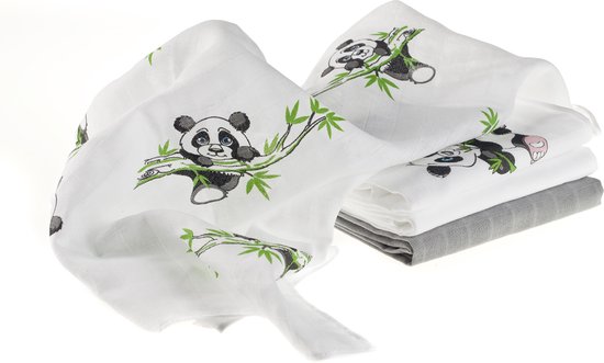 Makian Hydrofiele Luiers - hydrofiele doeken -80x80cm - Set van 4 - Wit-Groen-Panda van Makian