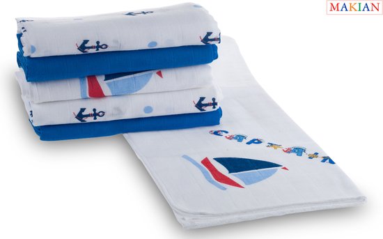 Makian Hydrofiele Luiers -hydrofiele doeken 80x80cm - Set van 6 - Blauw-Captain van Makian
