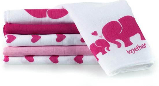 Makian Hydrofiele Luiers - hydrofiele doeken 80x80cm - Set van 6- Wit-Roze-Olifant van Makian