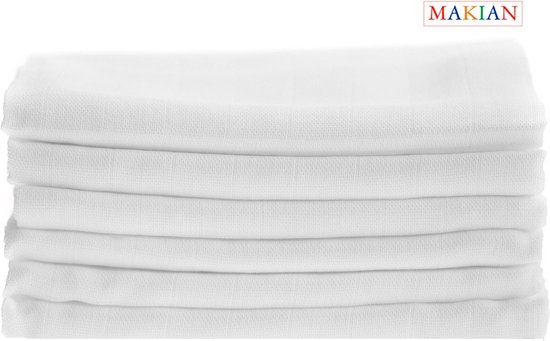 Makian Hydrofiele Luiers - hydrofiele doeken 80x80cm - Set van 6 - wit van Makian
