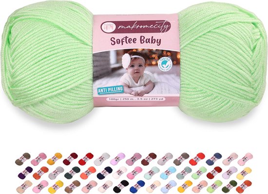 Makromecity Softee Baby zacht garen voor haken en breien, 100 g/m², anti-pilling acryl, lichtgroen, 1 streng
