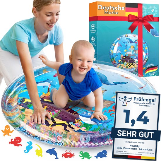Mallie® Blauw Watermat Baby XXL BPA-vrij 95 x 75 cm Rond I Perfect tummy time speelgoed voor buikligging – Waterspeelmat baby, babymat, water speelmat voor baby vanaf 3 maanden, Waterspeelgoed