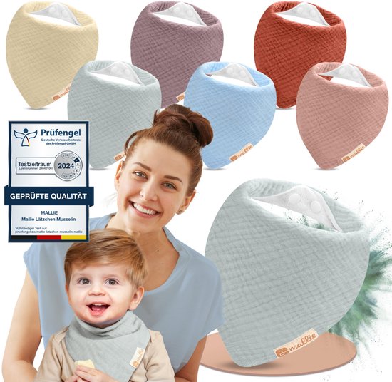 Mallie® Mousseline Slabbetjes Baby in 6-delige Set | Als Bibs, Driehoekssjaal Baby, Baby Slabbetjes Wasbaar | Mousseline Halsdoek Baby, Mousseline Doekjes Baby en Babylabbetjes | Kwijlslabbetjes Baby Halsdoekjes - Kwijldoekjes