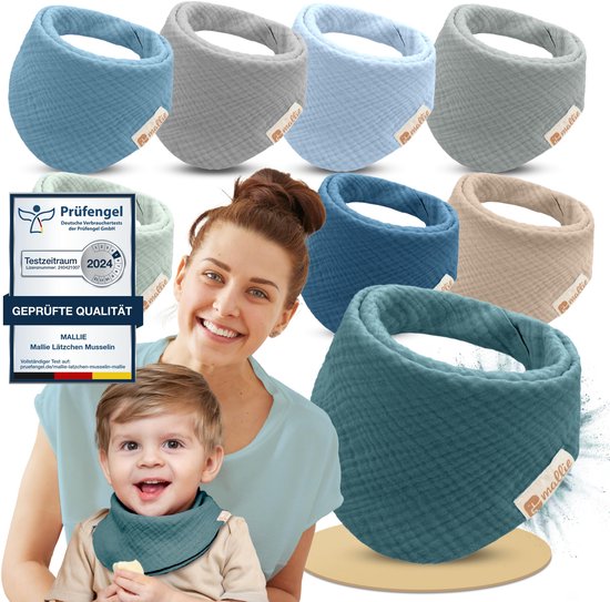Mallie® Mousseline Slabbetjes Baby in 8-delige Set | Als Bibs, Driehoekssjaal Baby, Baby Slabbetjes Wasbaar | Mousseline Halsdoek Baby, Mousseline Doekjes Baby en Babylabbetjes | Kwijlslabbetjes Baby Halsdoekjes - Kwijldoekjes van Merkloos