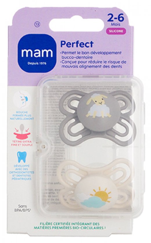 MAM 2 Fopspenen Perfect 2-6 Maanden (Modellen : Mouton et Soleil)