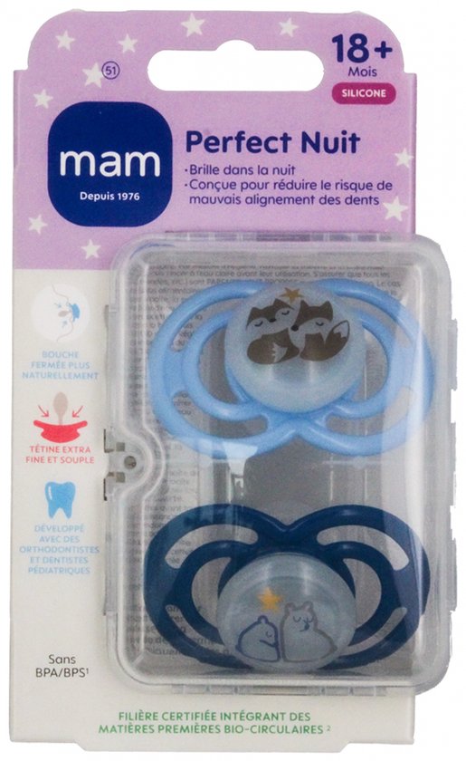 MAM 2 Fopspenen Perfecte Nachtdieren 18 Maanden en Ouder (Modellen : Vossen en beren)