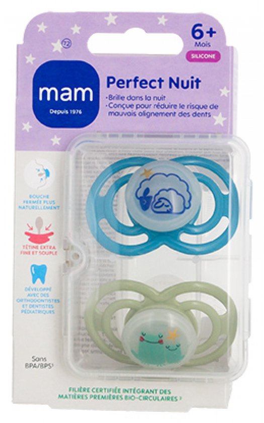MAM 2 Perfect Nacht Fopspenen 6 Maanden en + (Modellen : Schapen en kikkers)