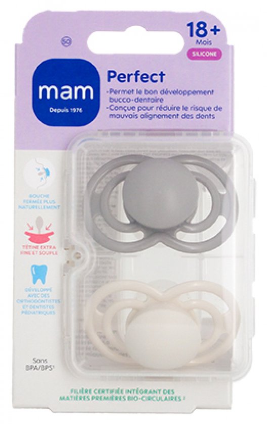MAM 2 Perfect Tendance Fopspenen Vanaf 18 Maanden (Kleur : Grijs en wit)