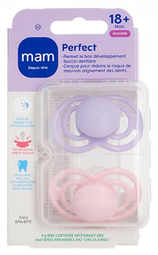 MAM 2 Perfect Tendance Fopspenen Vanaf 18 Maanden (Kleur : Paars en roze)