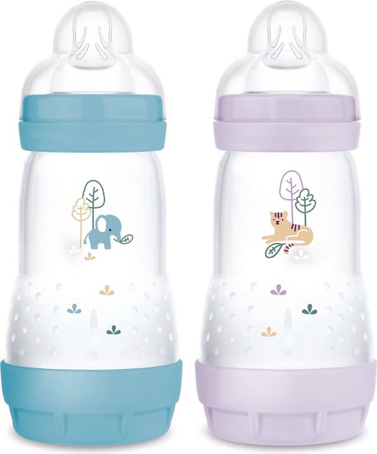 MAM Babyfles Easy Start Anti-Colic 0+ mnd 260 ml | 2 stuks | Blauw & Lila van MAM