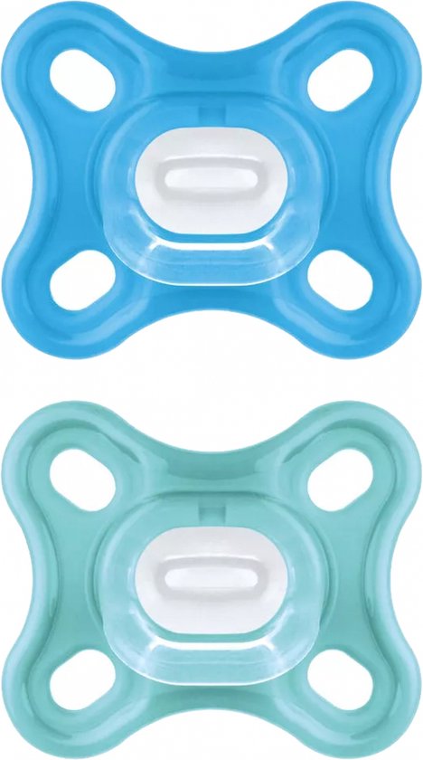 MAM Comfort Fysiologische Fopspeen +0m Blauw Set van 2 + Opbergdoos
