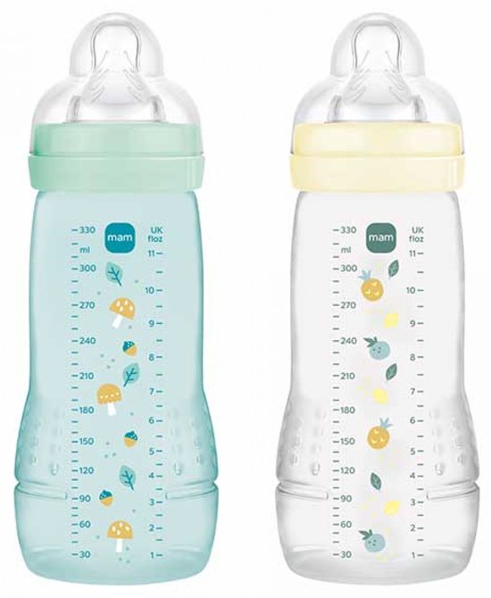 MAM Easy Active 2 Zuigflessen 2e Fase 330 ml 6 Maanden en + Zeer Snelle Doorstroom (Kleur : Parel/Watergroen)