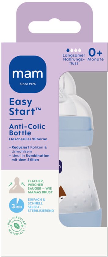 MAM Easy Start Anti-Colic Babyfles Blauw 0+ mnd - 160 ml van Merkloos
