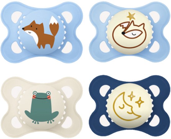 MAM - Fopspeen Bundle Original Printed Blauw - 0-6m - Dag & Nacht - 4 st. van Merkloos