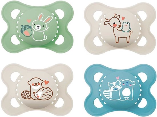 MAM fopspeen Day Original Pure Siliconen - 0-6 maanden - Blauw/Groen - 4 stuks van Merkloos