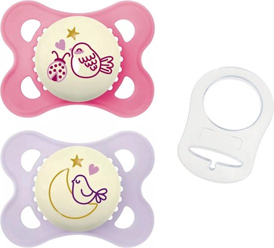 MAM Fopspeen Original Pure Night Siliconen - 0-6 maanden - Girl | 100% duurzame fopspeen MAM met fopspeen ring van MAM