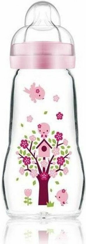 MAM-glazen fles - 260 ml - 0 tot 6 maanden - Speenstroom 2 - Roze van Merkloos