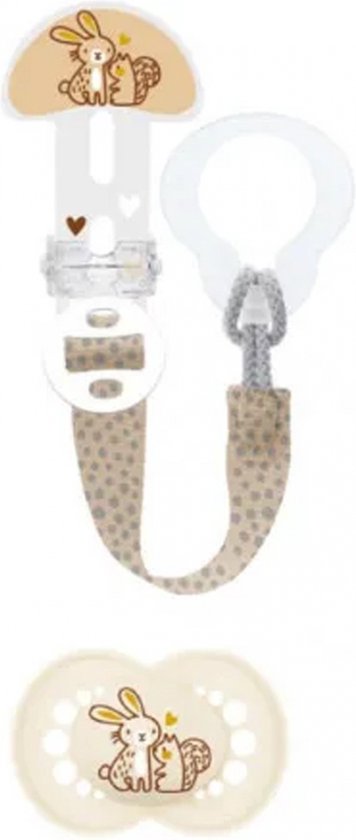 MAM Original Natural Fopspeen 18 Maanden en Ouder met Fopspeenclip (Kleur : Beige Konijn)