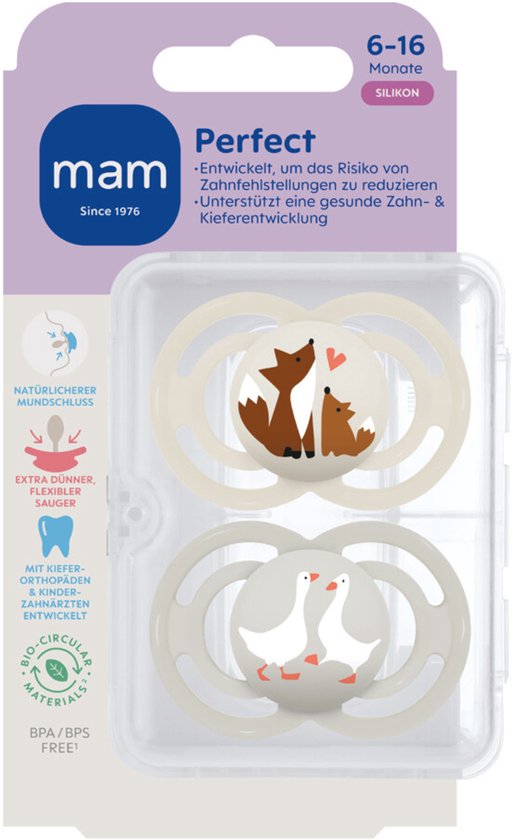MAM Perfect Silikon Fopspeen Beige 6-16 mnd - 2 stuks van Merkloos