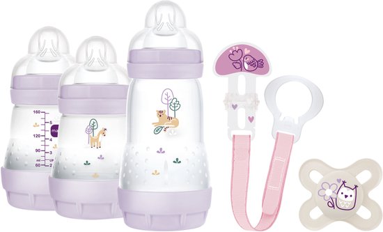 MAM - Welcome Set - 3× Easy Start Anti-Colic Flessen, Original Start Speen & Clip - Startpakket - Roze van MAM