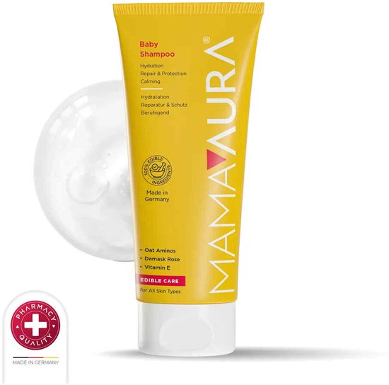 Mamaaura Babyshampoo - Traanvrije - Reinigt & hydrateert hoofdhuid en haar - Herstel & Bescherming - Verzachtend - Verrijkt met haveraminozuren plantaardige glycerine en biologische kokosolie - Veilig voor pasgeborenen en gevoelige huid - 200 ml van Mamaaura