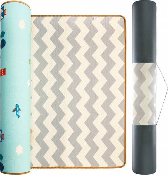Mamabrum Baby Kruipmat Baby Tapijt Speelmat, 150 X 180 X 2,0 Cm, Niet-Giftige Vloermat Verdikte Vergrote Schuimmat Opgerold Waterdicht Antislip Draagbaar, Weg En Zigzag