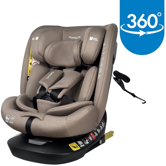 MamaLoes Autostoel Isofix - 360° Draaibaar - Sef Taupe - 40-150 cm - Autostoel groep 2 3 - i-Size van Merkloos