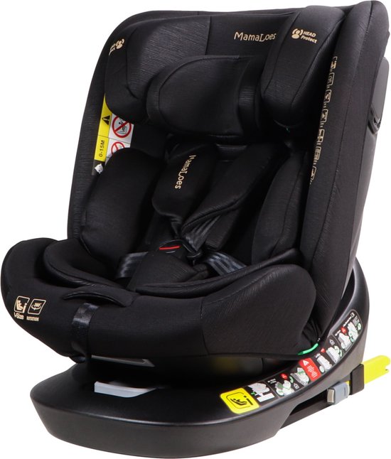 MamaLoes Autostoel Isofix - 360° Draaibaar - Sef Zwart - 40-150 cm - Autostoel groep 2 3 - i-Size van Mamaloes