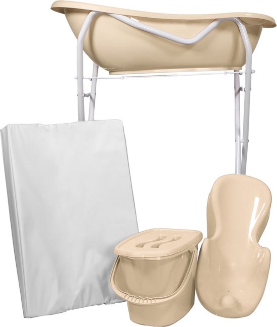 MamaLoes Beige Badset Incl. Witte Badstandaard van Merkloos
