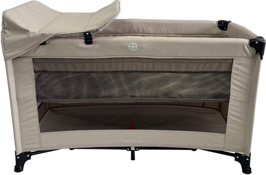 MamaLoes Deluxe Campingbed incl. Aankleedvlak - Met Bodemverhogen & Inclusief Matras - Raff Taupe